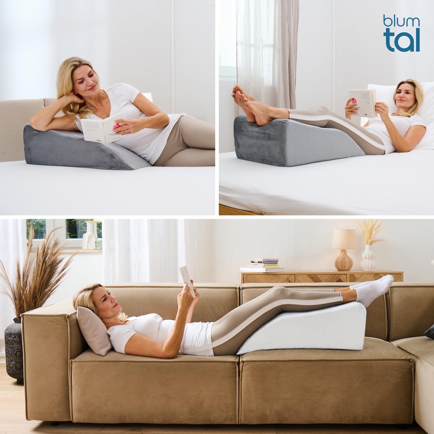 Blumtal Ergonomisches Venenkissen - höhenverstellbares Beinkissen gegen schwere Beine - Lagerungskissen Erwachsene - Venenkissen Beinhochlagerungskissen - Beinkissen Venen mit waschbarem Bezug in Grau