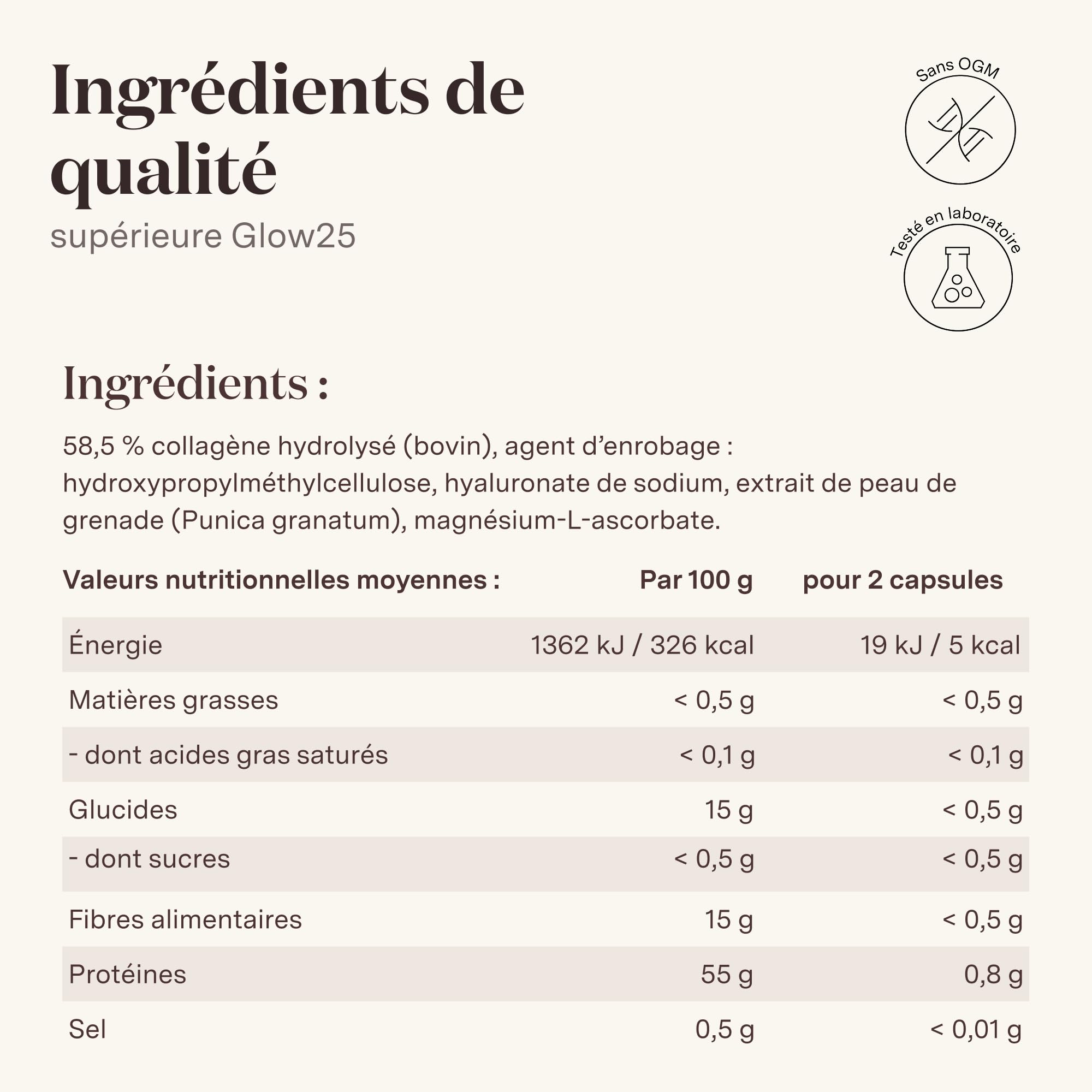 Glow25® Gélules de collagène 180 avec acide hyaluronique et vitamine C | Collagène hydrolysé de haute qualité avec acide hyaluronique et vitamine C, testé en laboratoire, fabriqué en Allemagne