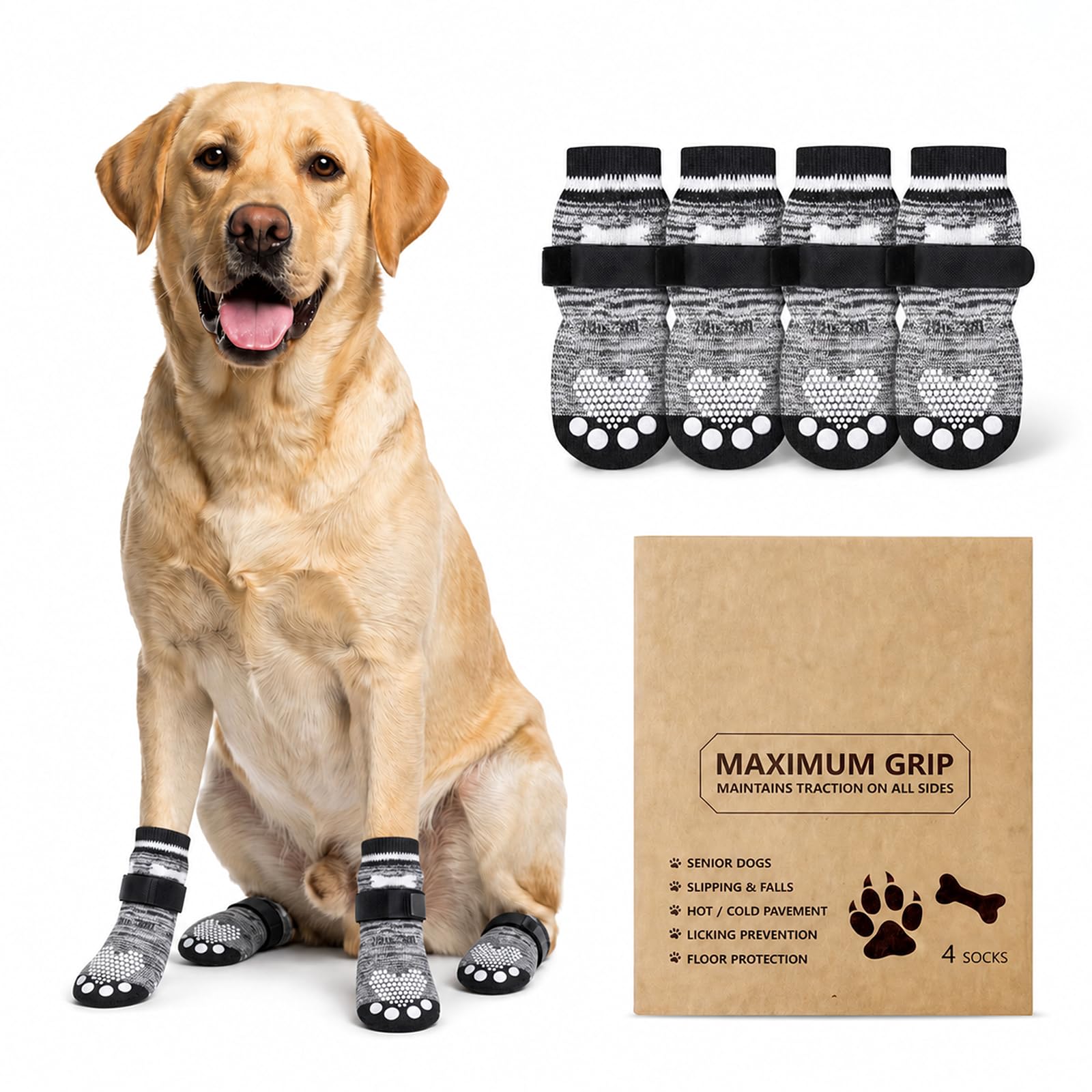 Anti Slip Dog Socks Adjustable Strap Grips Paw Protectors Hardwood Floors