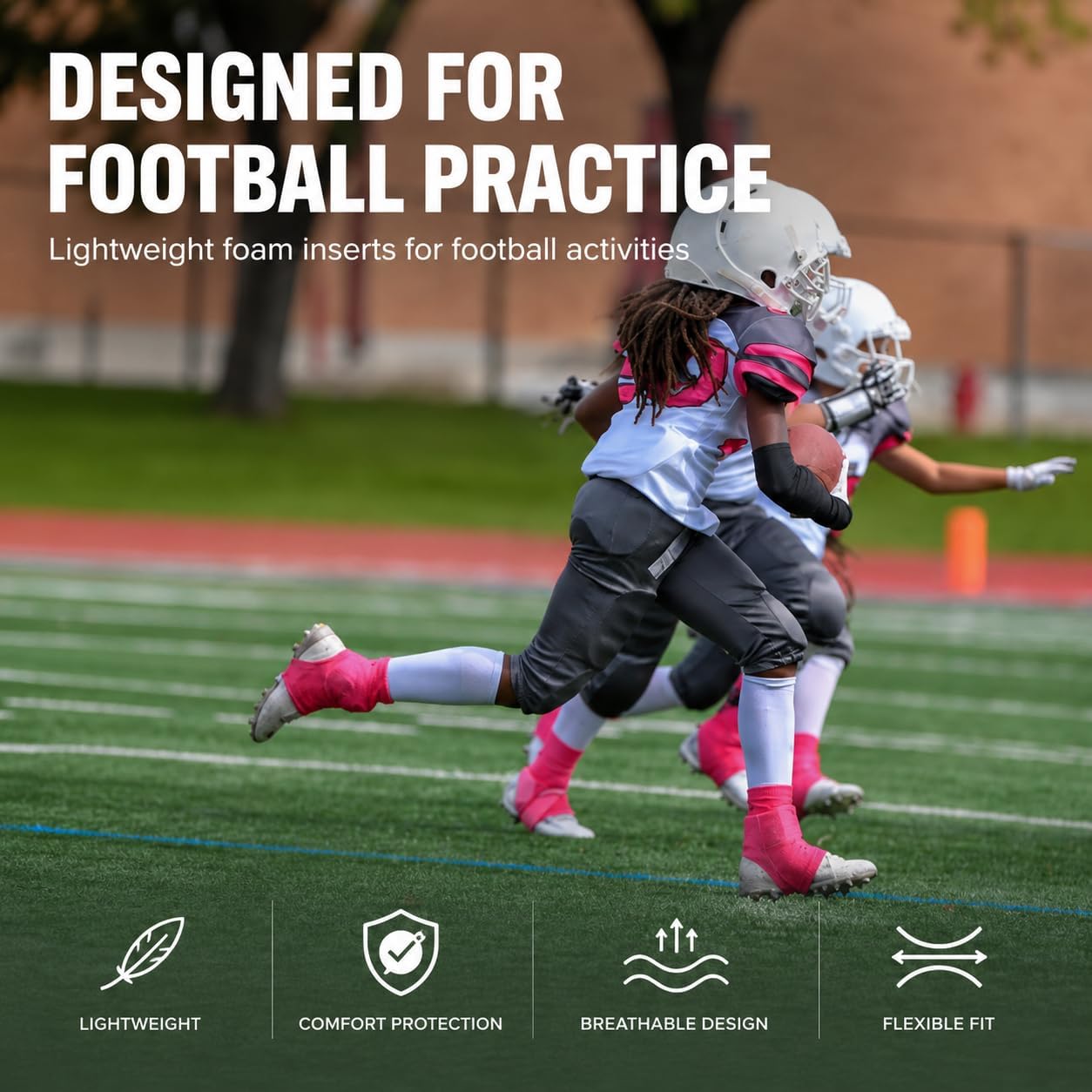 Football Pants Foam Inserts 3.4” x 3.7”, Low Profile Replacement Pads with Hex Pattern and Ventilation Holes