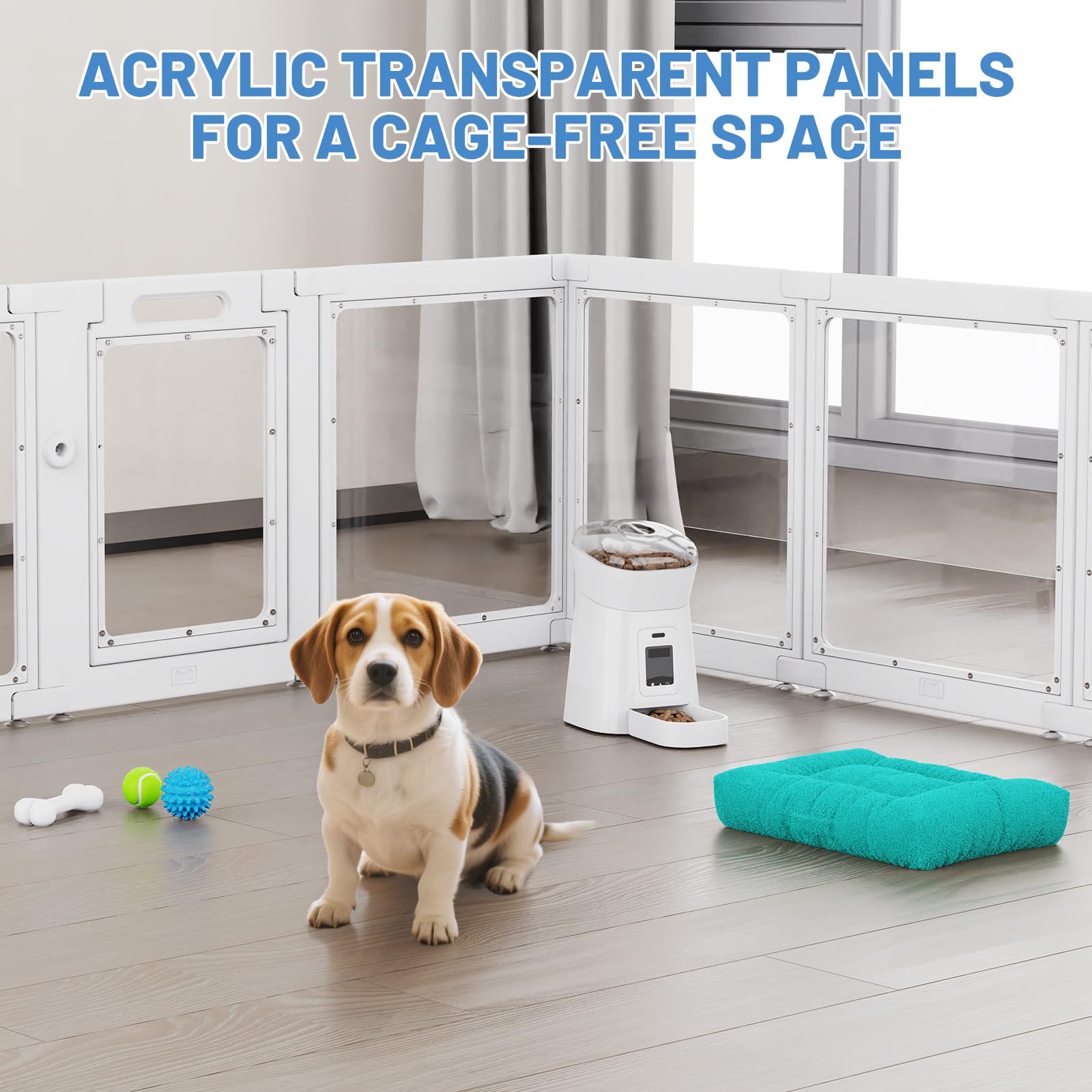 Parc pour Chien en Acrylique, H60cm, Parc pour Chiot en Plastique, Enclos Lapin Interieur, Pliable avec Ventouses, Facile à Assembler et à Nettoyer, 10 Panneaux