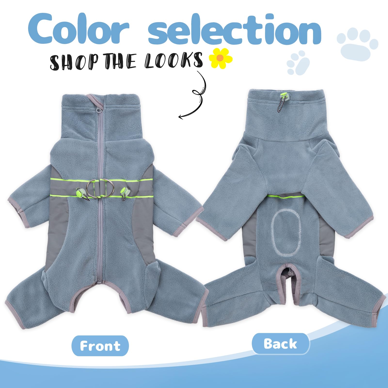 Fleece Onesie Pajamas, Dog Surgery Recovery Suit - Warm Coat for Small Dogs, Male & Female (Gray Blue-S)
