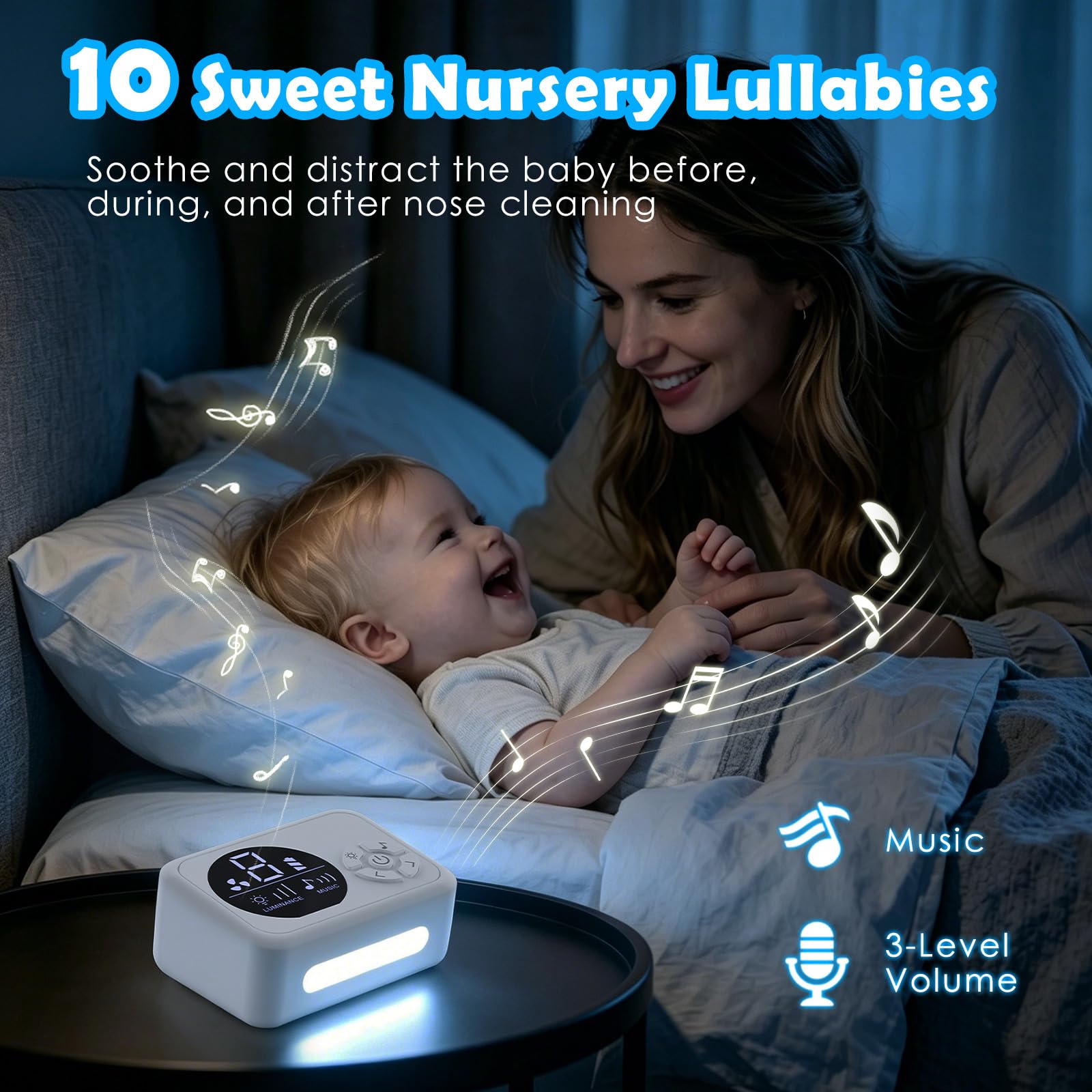 Baby Nose Cleaner mit 9 Saugstärken, 3 Größen Silikon Tipps, Nachtlicht & 10 Beruhigender Musik
