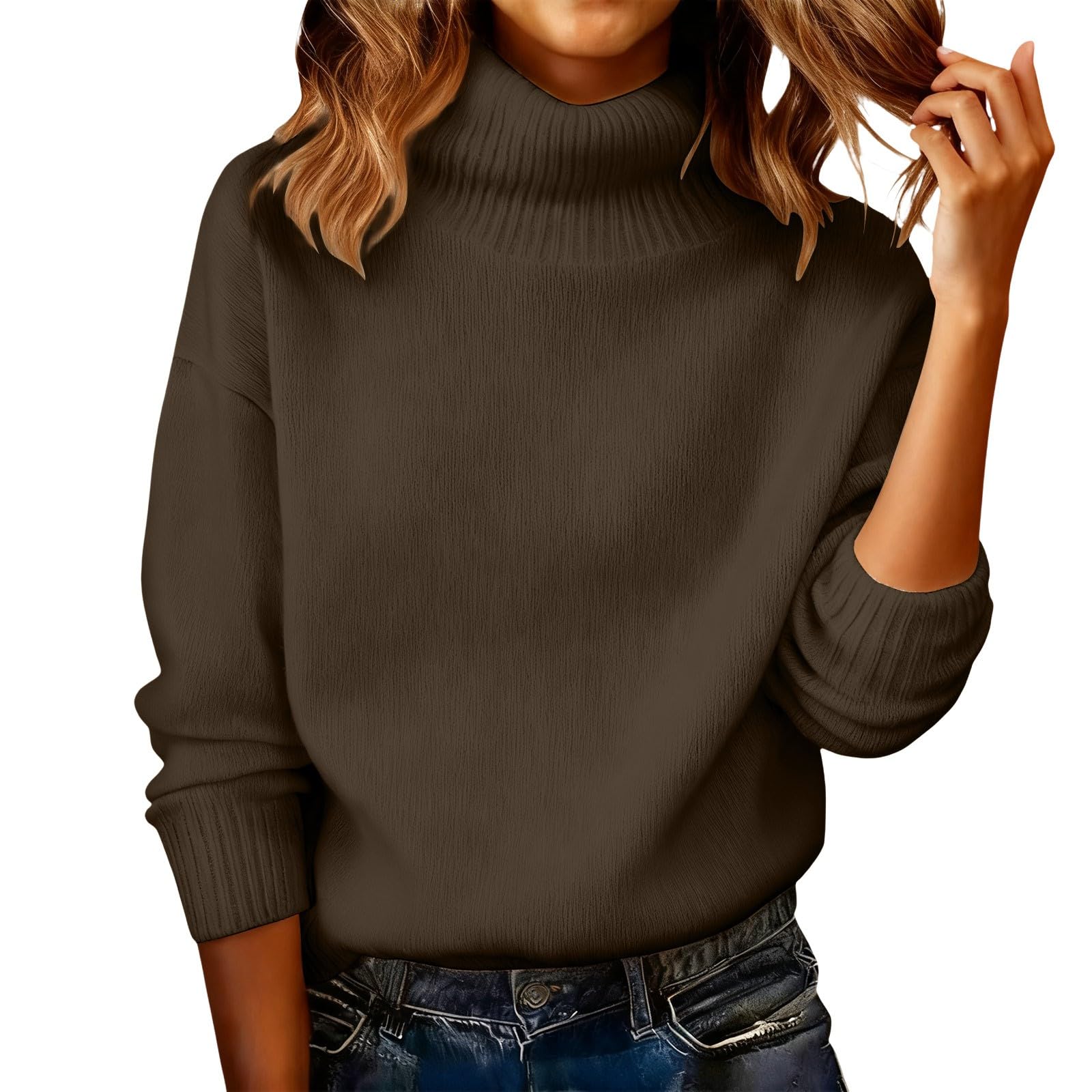 Cashmere Turtleneck Sweaters for Women 2025 Cozy Merino Wool Oversized Long Sleeve Soft Dressy Knitted Sweater