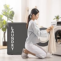 Vista 2 de Cesta de lavandería extra grande de 92L con asa de cuero, cesta de lavandería que se mantiene en pie con ruedas, cesta de lavandería con ruedas