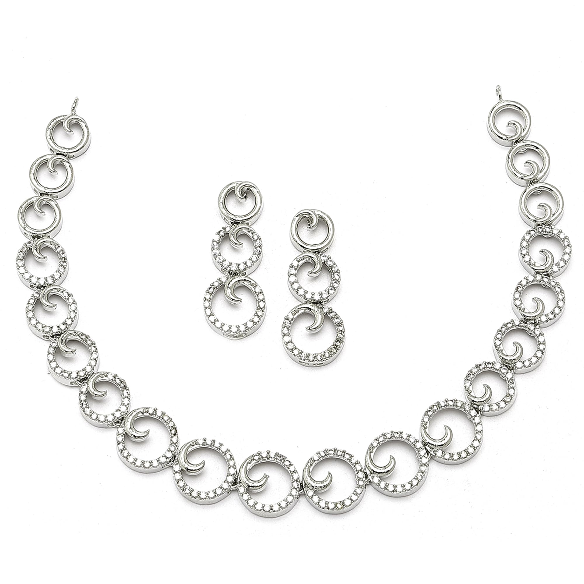 ZENEME Rhodium-Plated White Oblique Shape American Diamonds Studded Necklace With Earrings Jewellery Set For Girls and Women (B0CGRVTG35) Amazon Price History, Amazon Price Tracker
