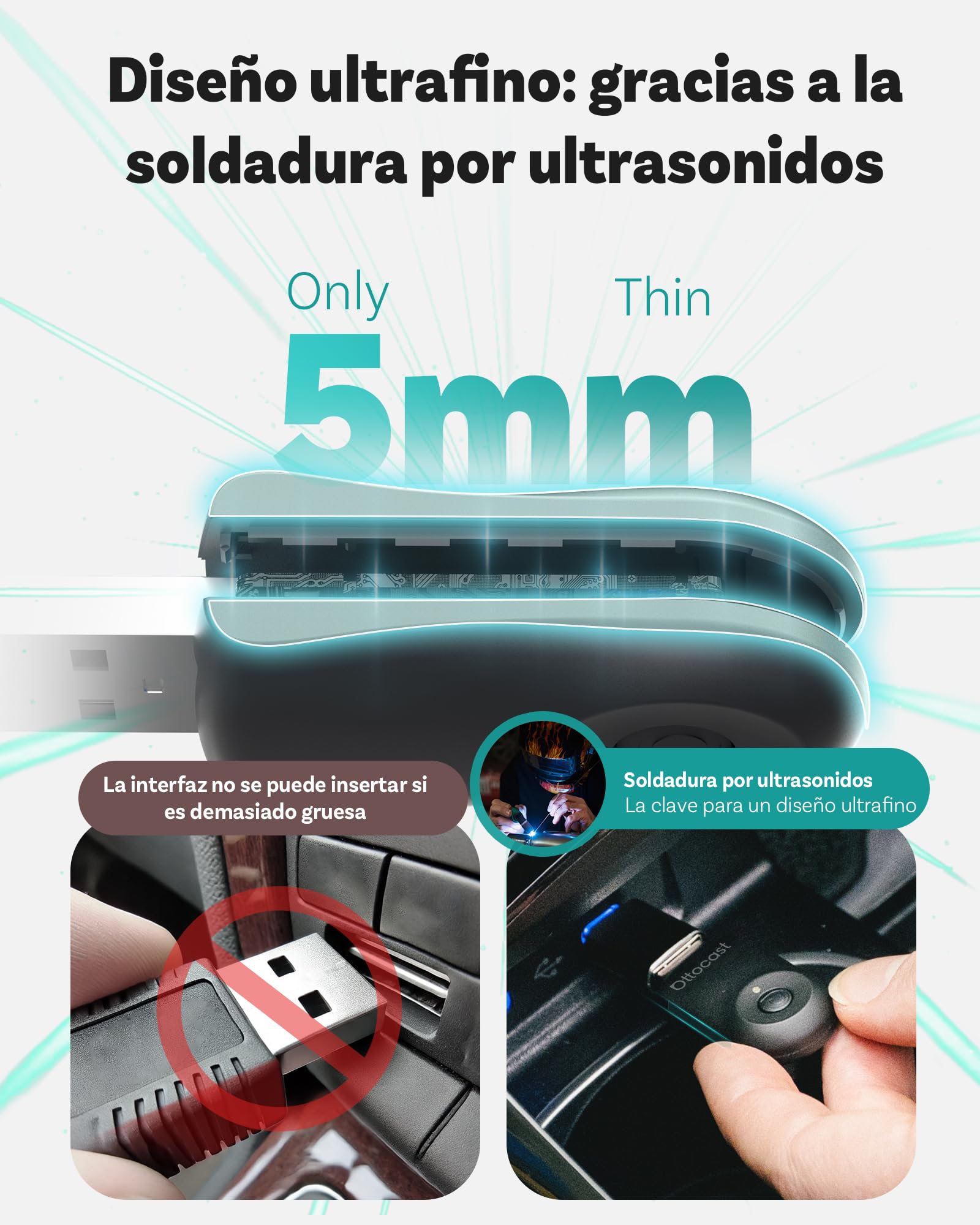 OTTOCAST Nuevo 2025 Mini Flow – Adaptador inalámbrico CarPlay & Android Auto, Dongle 2 en 1, Plug & Play, Compatible con iPhone & Android, para Coches Desde 2016 (No Compatible con BMW/Tesla)