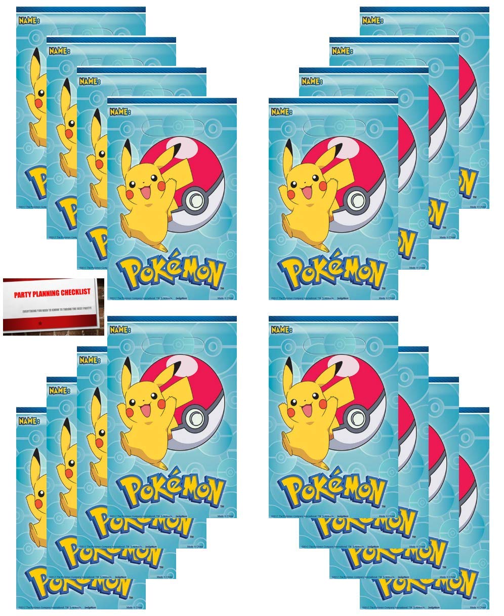 Pokemon 16 Pack Pikachu Party Plastic Loot Treat Candy Favor Bags (Plus Party Planning Checklist by Mikes Super Store)