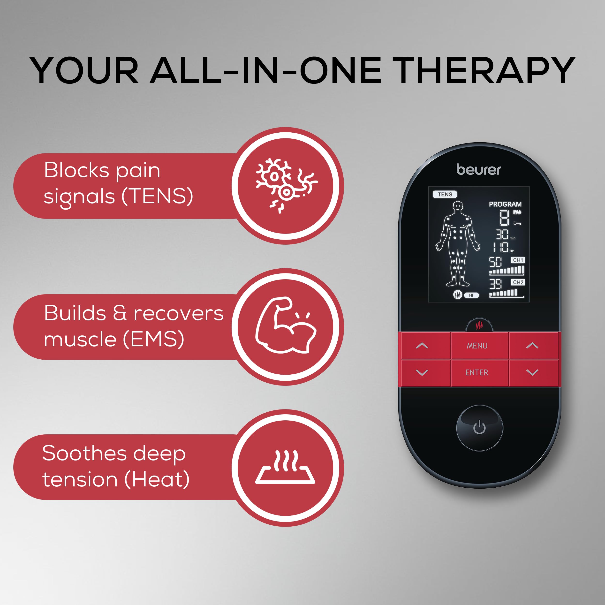 Beurer EM59 3-in-1 TENS Unit - Pain Relief & Muscle Therapy -2