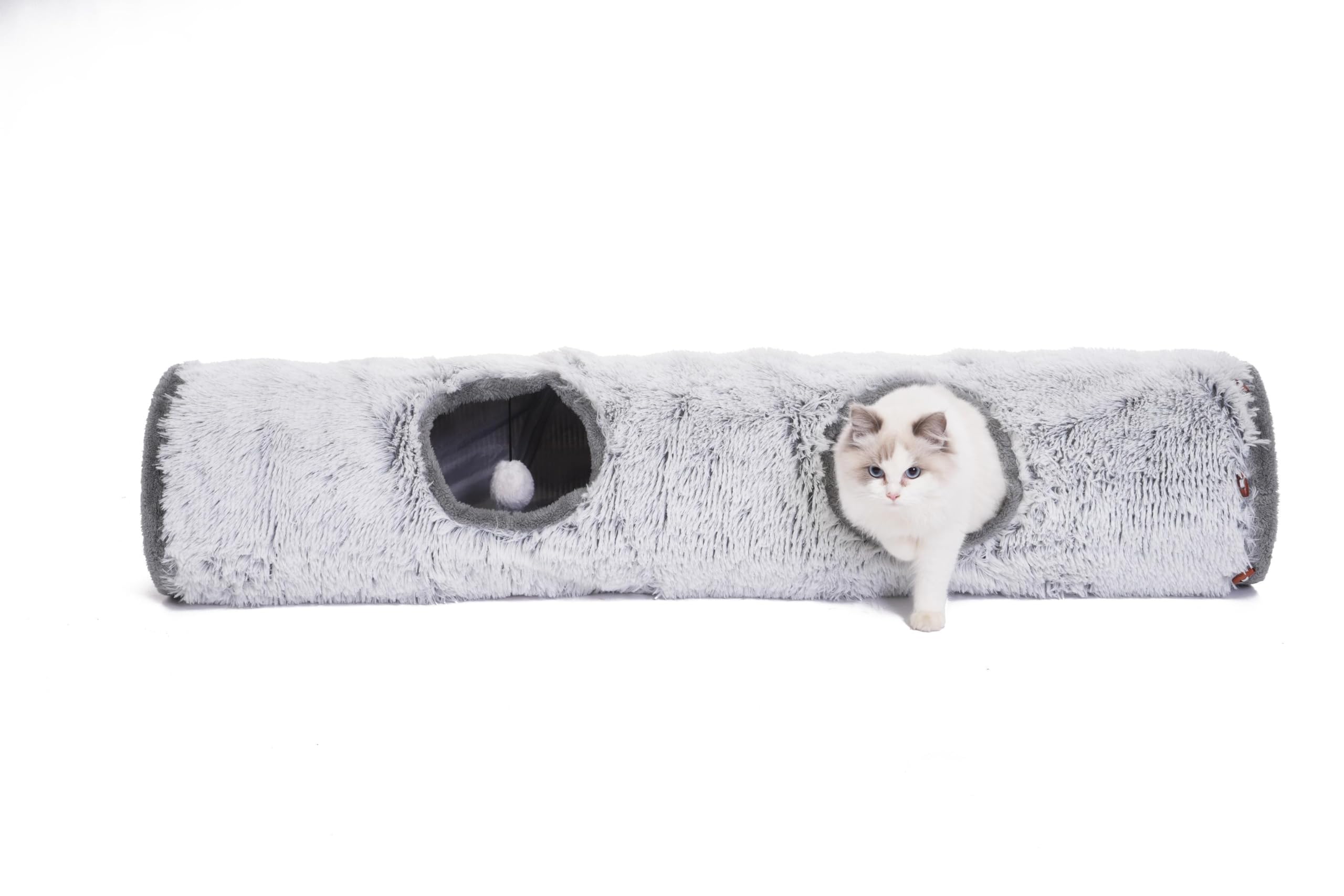 One PETS-TOP Túnel para Gatos de Interior Tubo de Juguete para Gatos Plegable con Múltiples Entradas Bola Colgante 120 * 25 cm Gris Perla