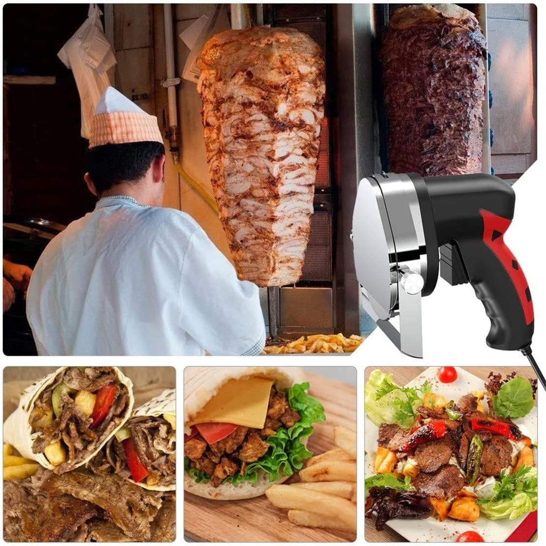 80W Electric Shawarma Doner Kebab Knife, Handheld Commercial Electric Kebab Slicer, Portable Electric Carving Knives Kebab s, Adjustable Thickness 0-8mm,RedCorded