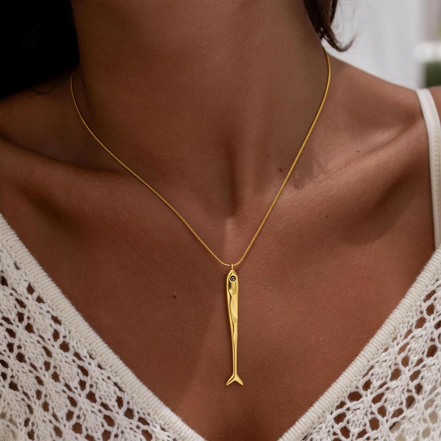 Gold Fish Necklace for Women Beach Charm Pendant Ocean Jewelry - Image 4