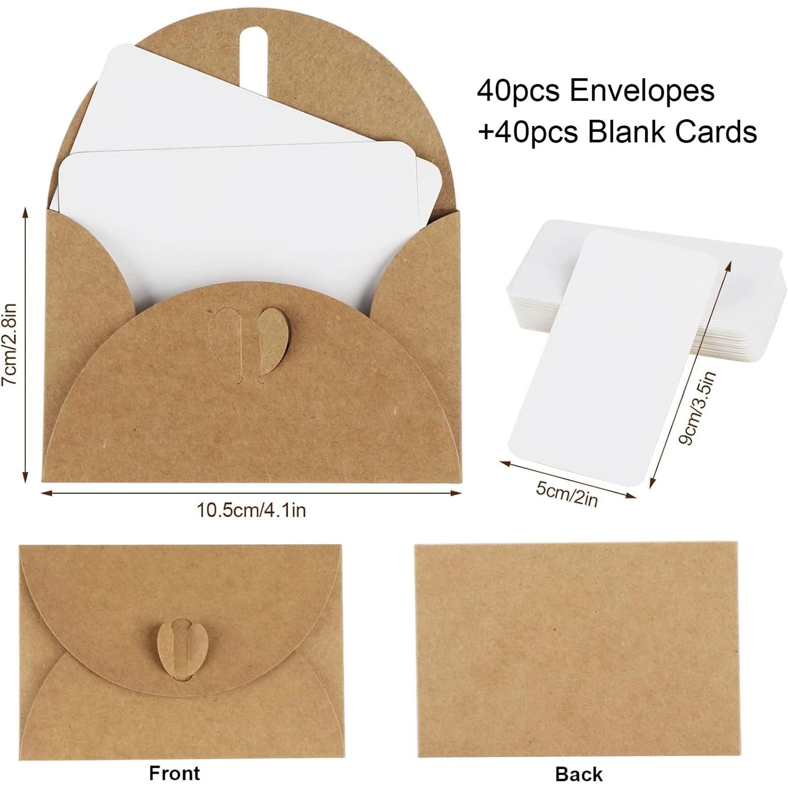 Blanko-Geschenkkarten und 40 Umschläge mit Herzverschluss, Vintage-Notiz-Set, Grußkarten für Hochzeit, Party, Einladung, 130 Stück