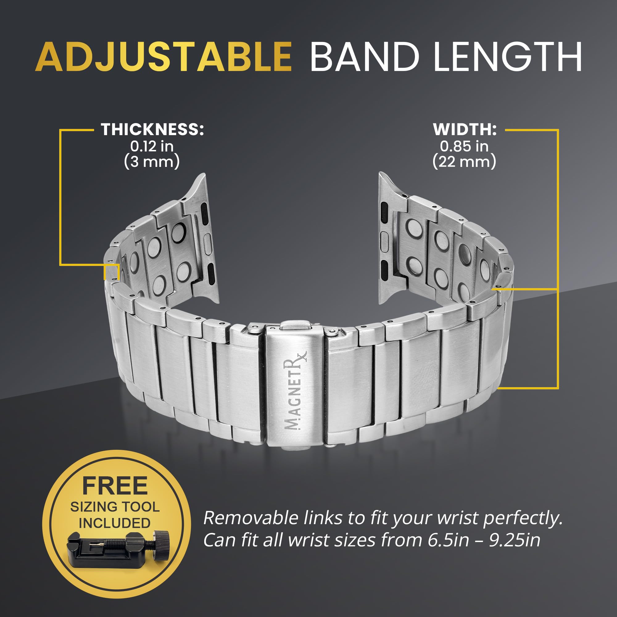MagnetRX Magnetic Band for Apple Watch - 316L Stainless Steel Ultra Strength Magnet Watch Band Compatible for Apple Watch Series 6/5/4/3/SE (38mm/40mm/41mm, Black)