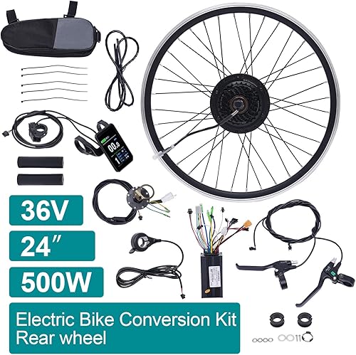 Miniatura 2 de Kit de conversión de bicicleta eléctrica de 24 pulgadas, rueda delantera y trasera, kit de conversión de motor de bicicleta eléctrica de 36 V 500 W,