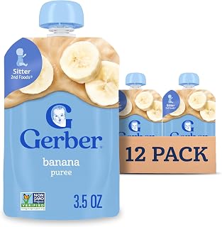 Gerber Stage 2 Banana Puree Pouch Baby Food, 2 Fruit Servings, 30% Vitamin C, No Added Sugar or Artificial Flavors, 12-Pack