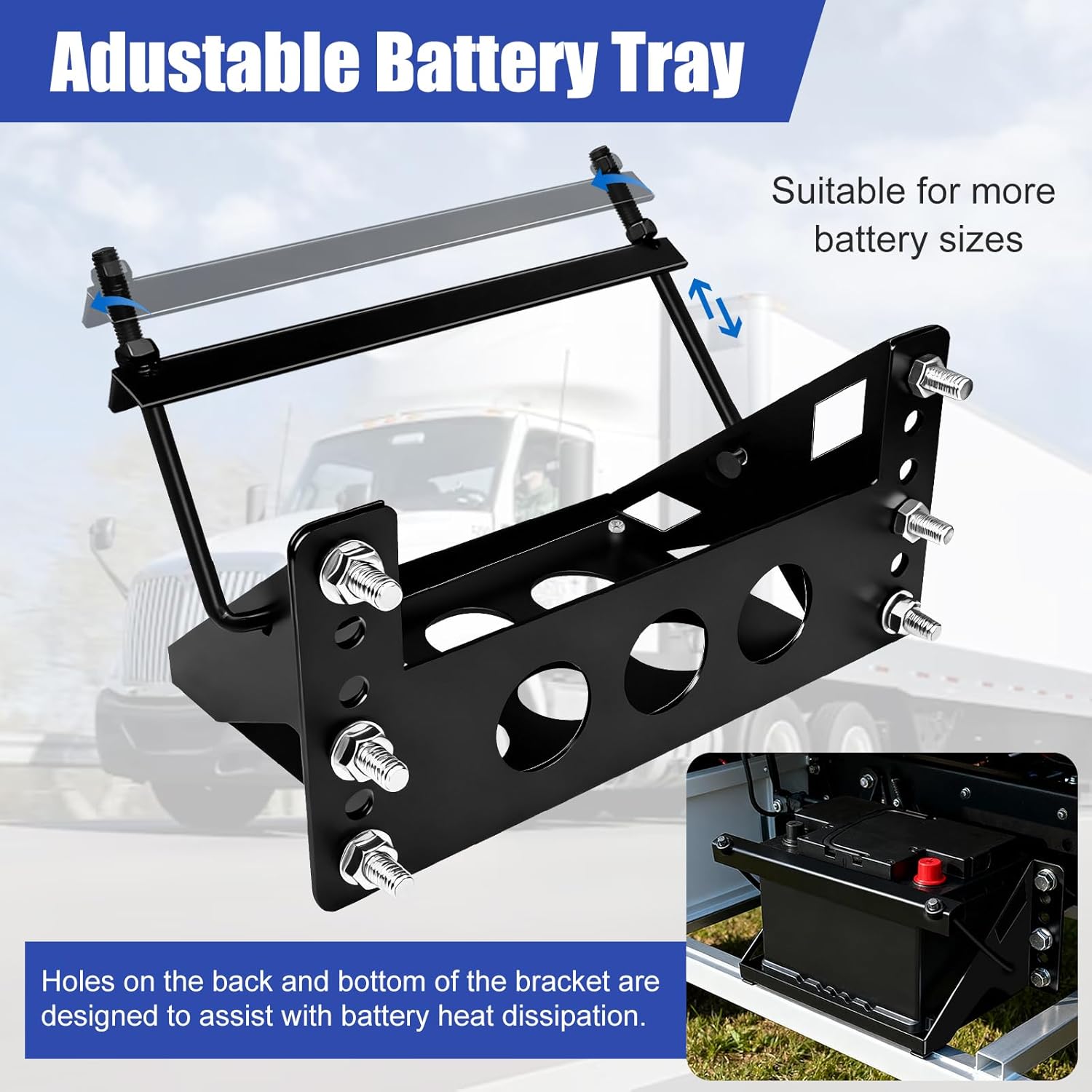 Metal Steel Battery Mounting Trays - Fits up to 10.63"×7.06"×7.5", Anti-Rust Corrosion for Cars, Trucks, Boats, RVs, Pickup,and Trailersr,Easy Bolt-In Battery Tray