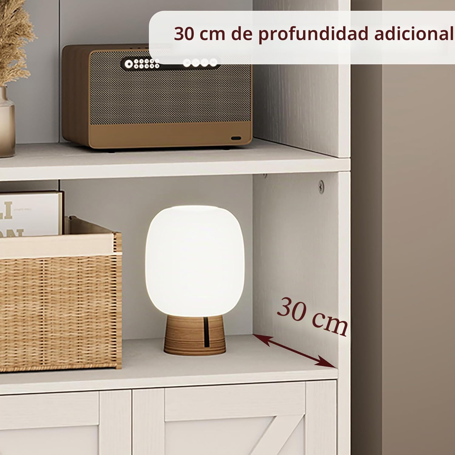 Librería blanca de 6 niveles, estantería con puertas, 30 cm de profundidad, abierta, con kit de protección antivuelco, para dormitorio, salón, oficina, 60 x 30 x 181 cm