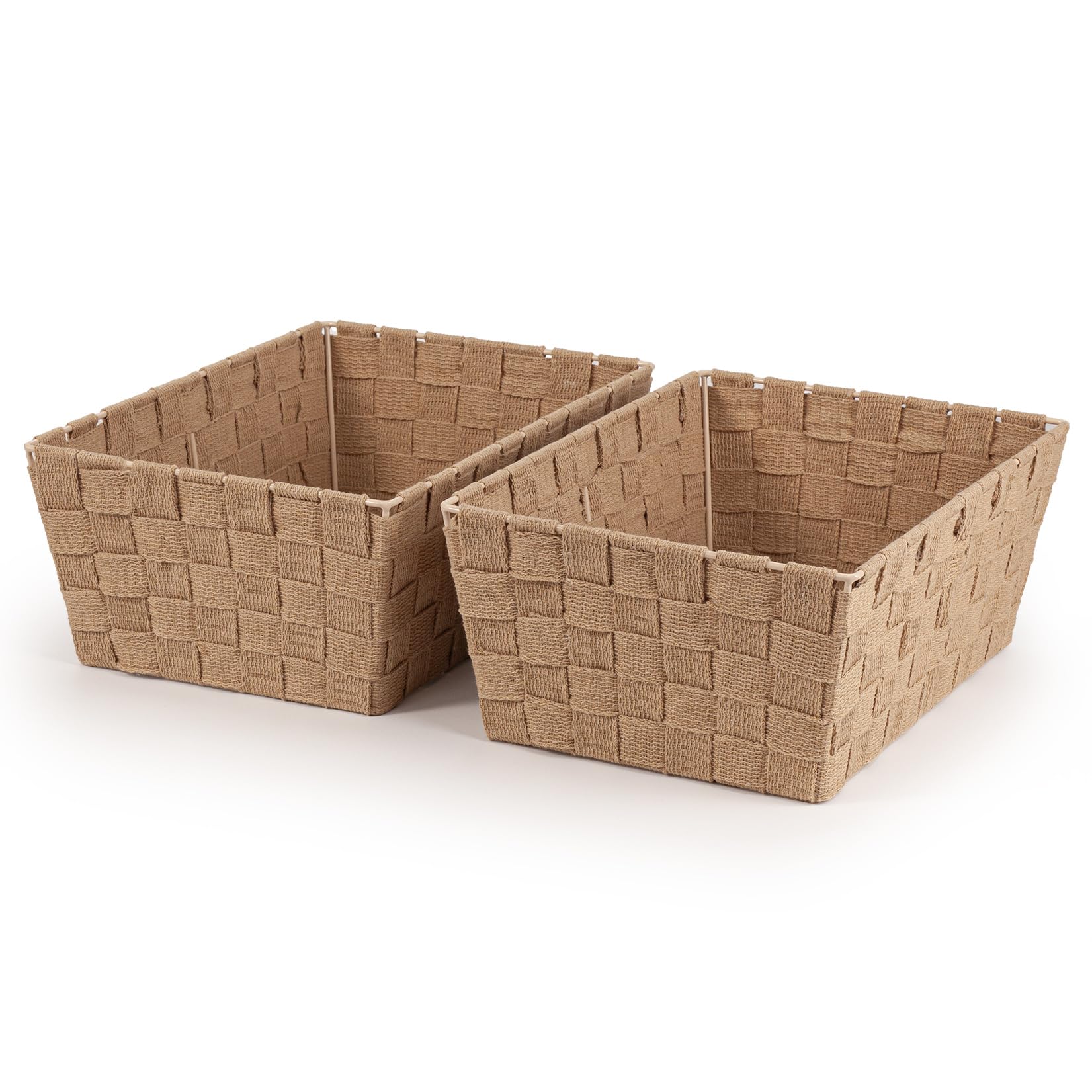 Woodluv Beige Storage Baskets Set Of 2, Gift Hamper Basket Bathroom Storage Basket For Shelves, Wardrobe Organiser Toys Tidy Baskets,