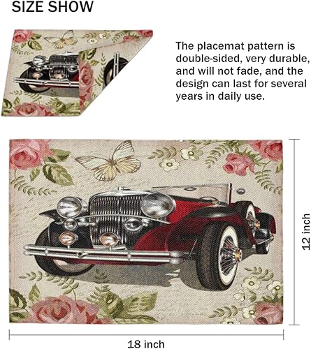 Miniatura 4 de Interesting Cars Theme Placemats Set of 4 Table Mats Washable Placemat Waterproof Place Mats for Party Home Dining Table Decor 18x12 in