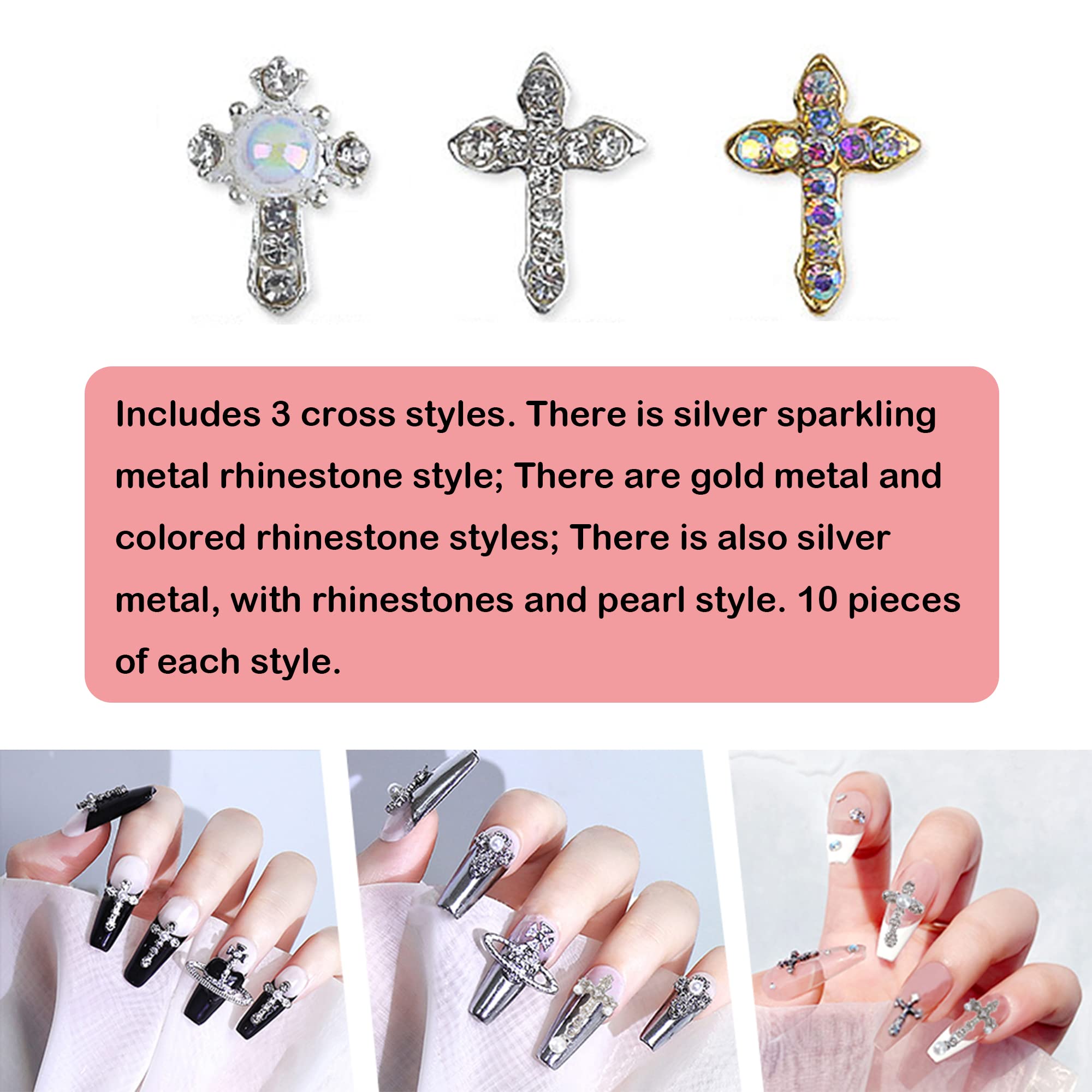 30 Stück 3D Kreuz Nagel Charms Mit Strass & Perle – DIY Nail Art Für Tolle Nägel!