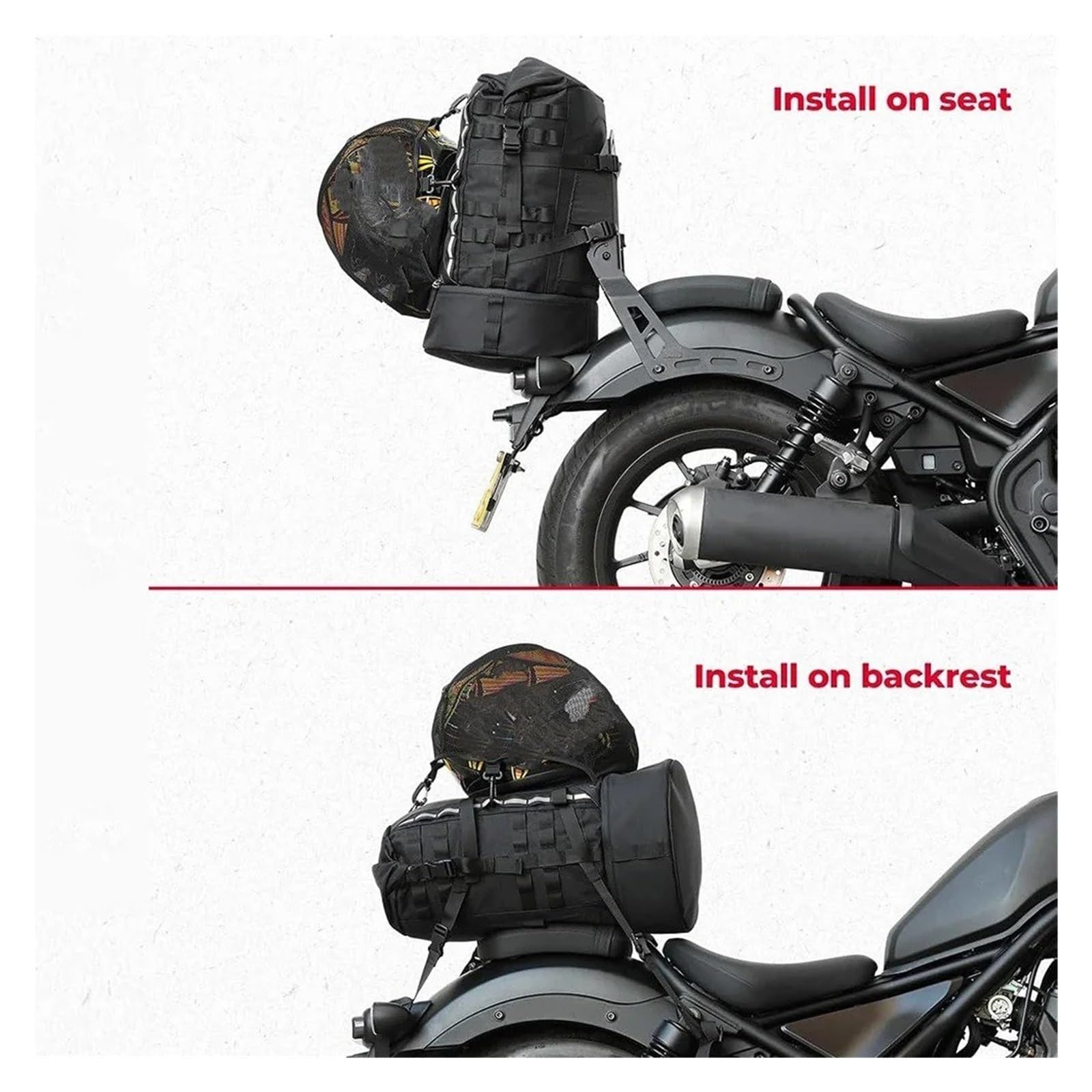 Bolsa De Moto Bolsa Sissy Bar Motocicleta Capacidad Ampliable Asiento Trasero Rollo Superior Almacenamiento Equipaje Impermeable Turismo Bolsa de Viaje para Moto
