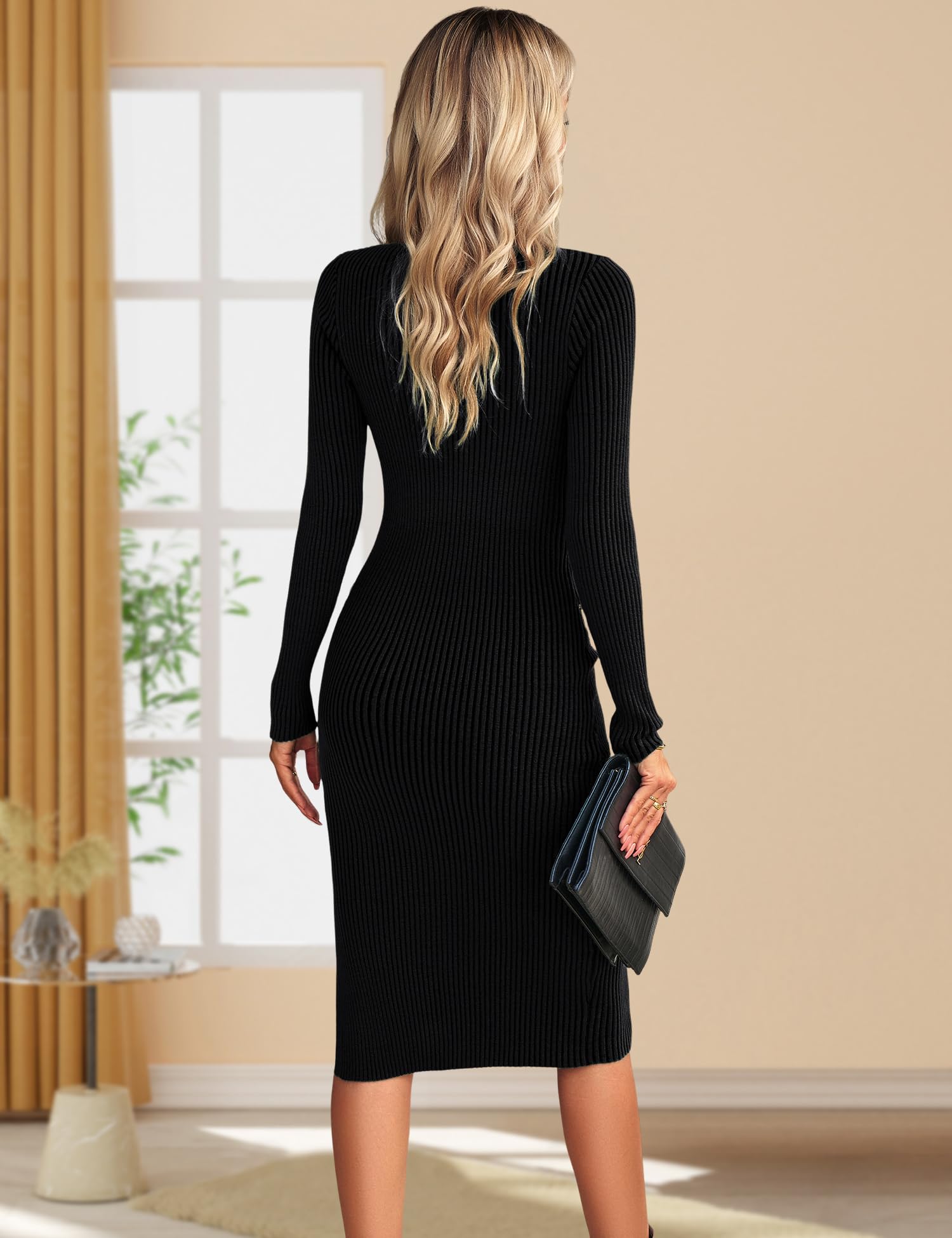Vestidos De Punto Mujer Collar Cuadrado De Invierno Largo Abrir Un Tenedor Otoño Invierno Elegante, Ajustado, Elasticidad Vestido, Vestido Punto Mujer Invierno（5 Colores）