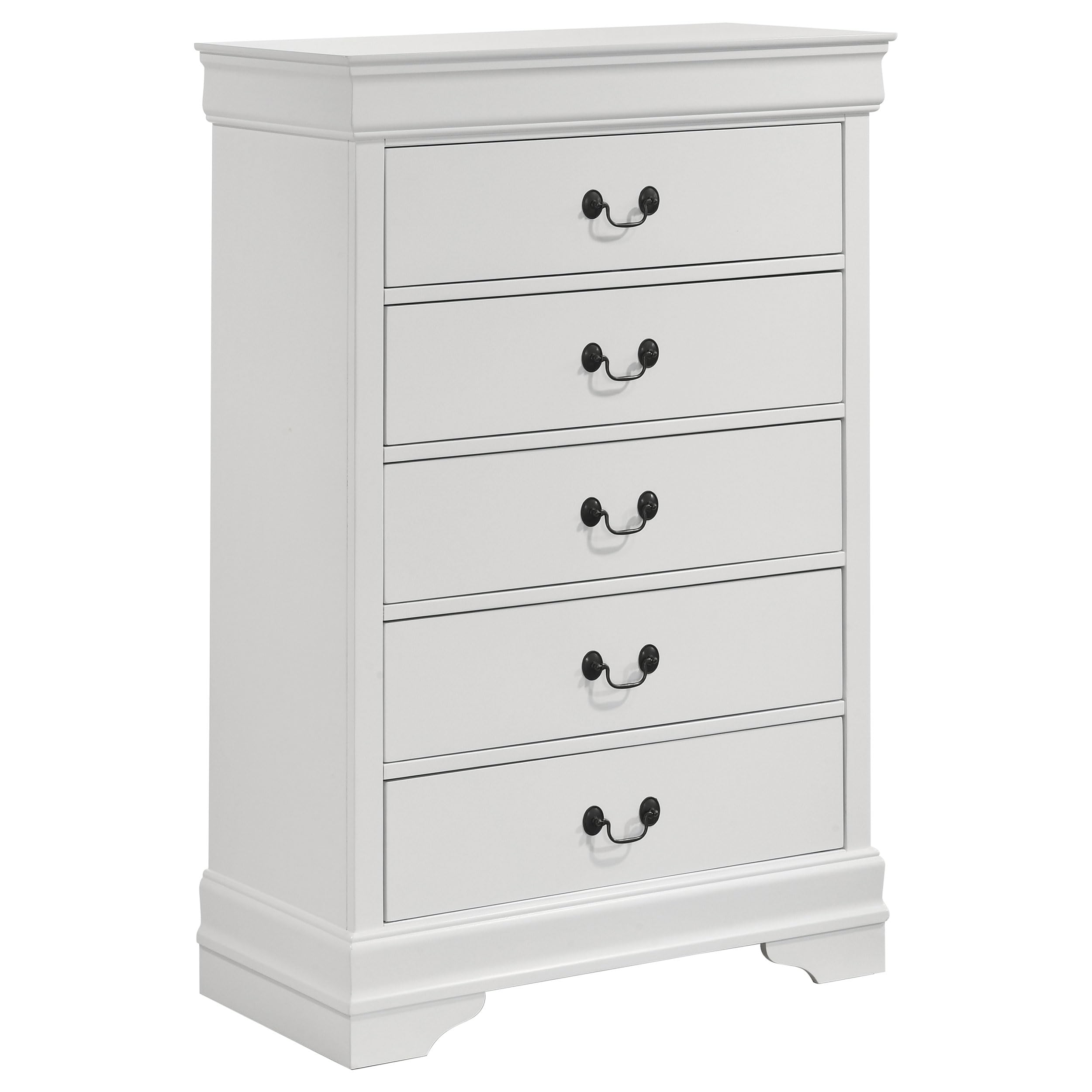 coaster home furnishings - louis philippe - wood - 5-drawer chest with bail handles, molded trim and bracket feet - traditional - bedroom -dark oak wood - 202445