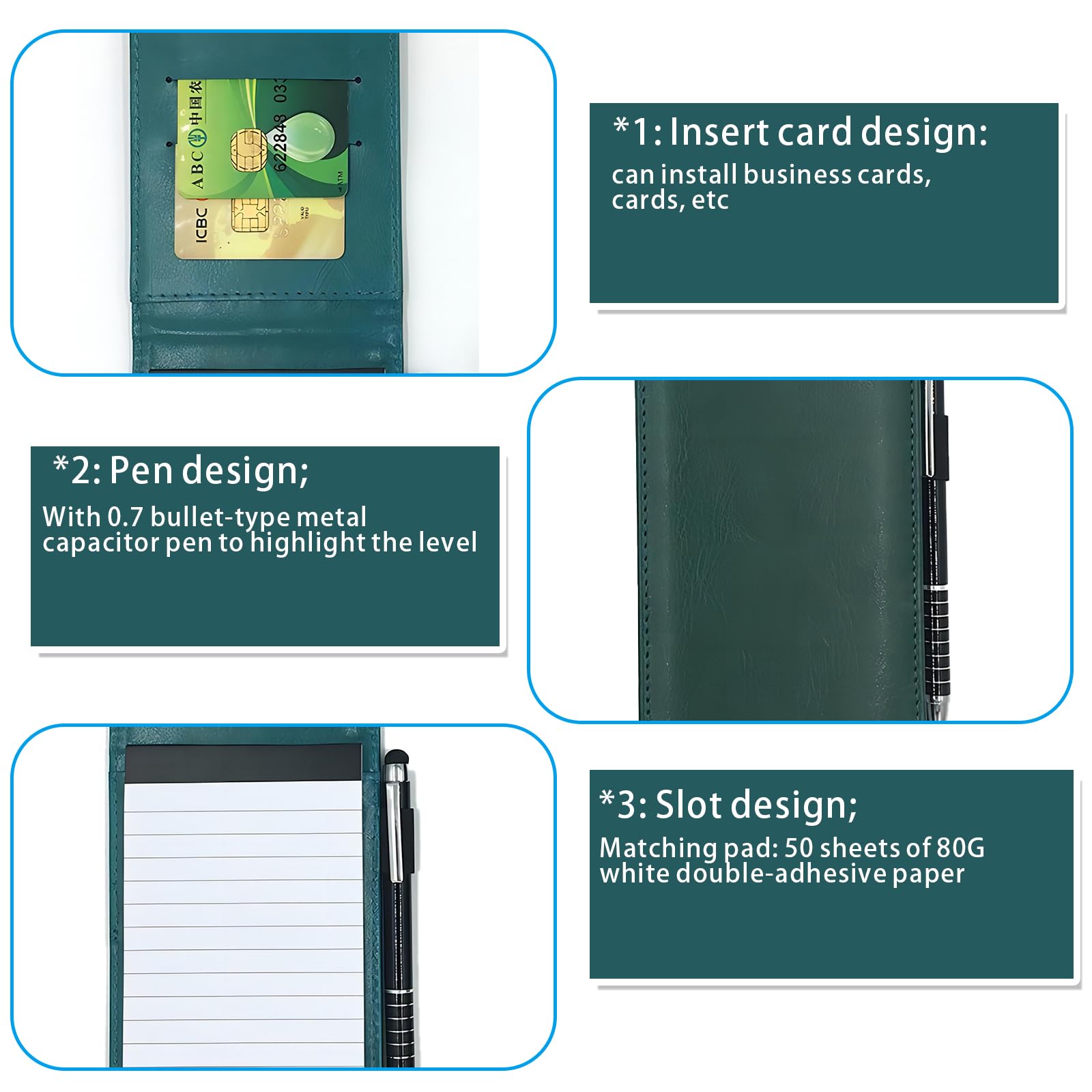 Bailinks small notebooks pocket size, a7 notebook Portable Mini Leather Notepad Memo Book with Pen, pocket notebook for Work Restaurants Offices Schools(green) - Image 4