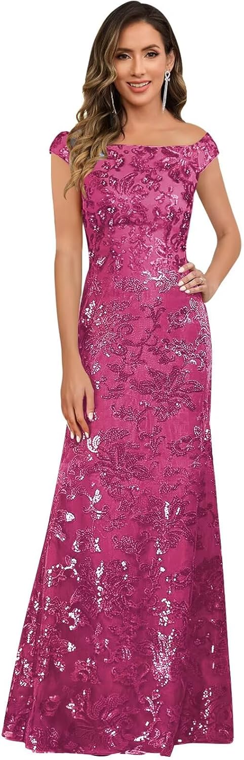 Mermaid Mother of The Bride Dresses for Women Off The Shoulder Sequin Formal Evening Party Dress