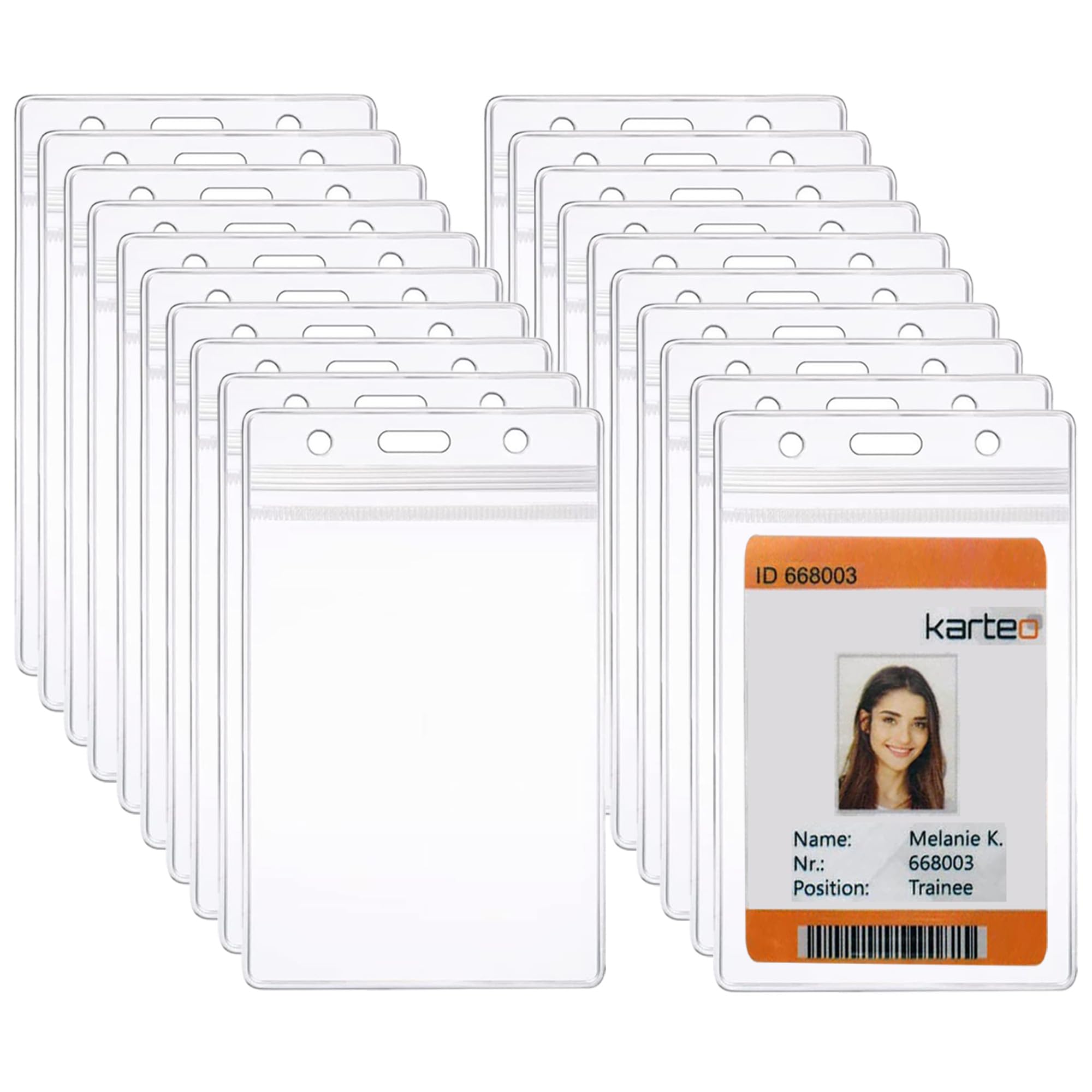 50PCS PVC Vertical ID Card Holders & Name Badges, Clear Plastic Badge Holders with Reel Lanyard and Strap for Work, Office, Event, Conference, Security (Waterproof, Reusable, Durable)
