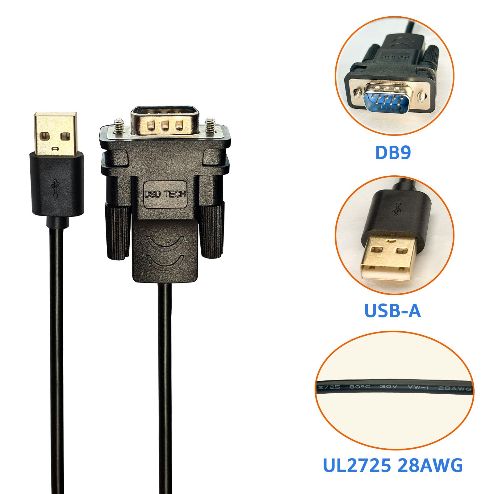 DSD TECH SH-RS232A Cavo Adattatore seriale DB9 da USB a RS232 con Chip FTDI FT232 per Windows, Linux, Mac OS (5.9FT / 1.8M)