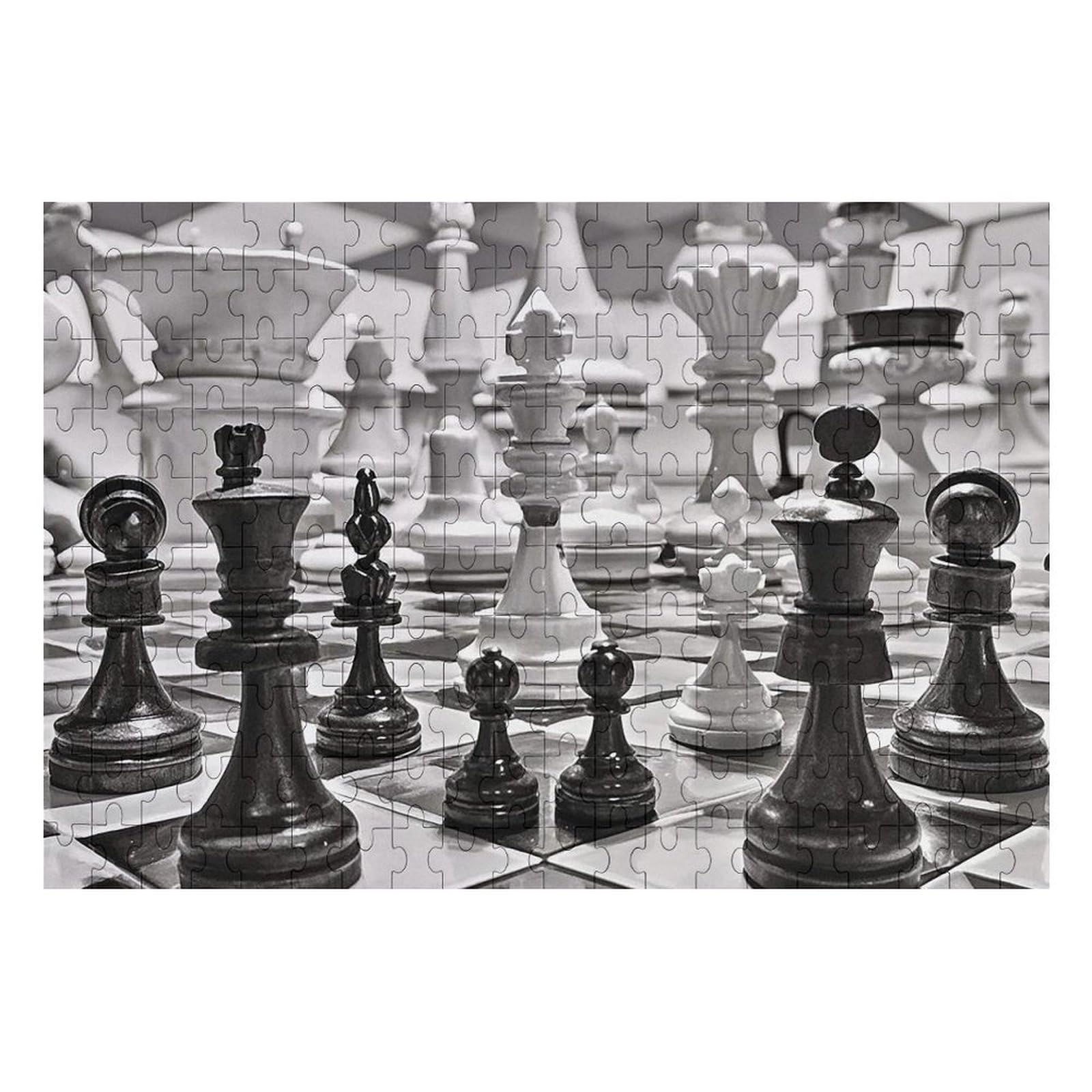 200 PCS Jigsaw Puzzles Black and White Chess Puzzles Personalized Puzzle Wooden Picture Puzzle for Adults Photo Puzzle Art Wall Hanging Decor for