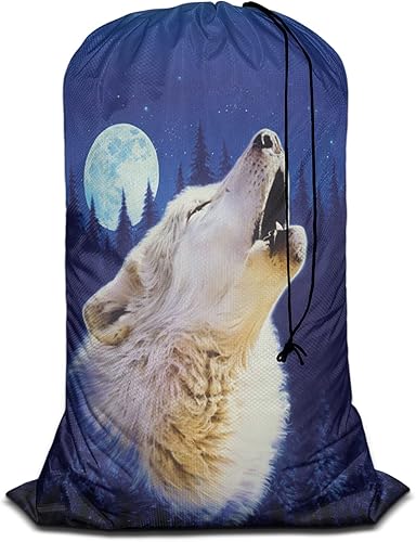 Swono Cesta de lavandería de gran capacidad, lobo salvaje, invierno, selva, estrellada, noche, estrellas, color blanco, para dormitorio, baño,
