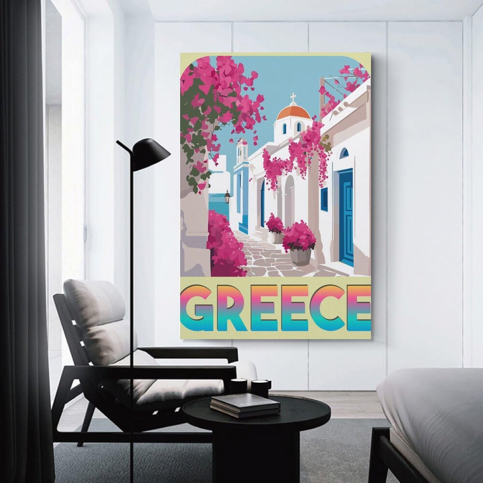 Junmoney Holidays in Greece Wall Art Print 24x36inch(60x90cm), for Corridors, Hallways Or Apartment Entries, Wall Decor to Refresh Empty Corners