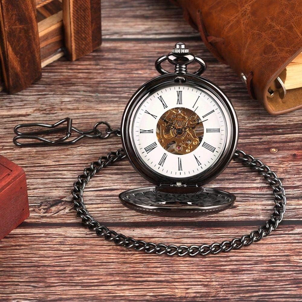 OIFMKC Pocket Watch Men's Pocket Watch,Mechanical Movement Golden Skeleton Pocket Watches for Man, Hollow Back Exquisite Chain Pocket Watch for Boy
