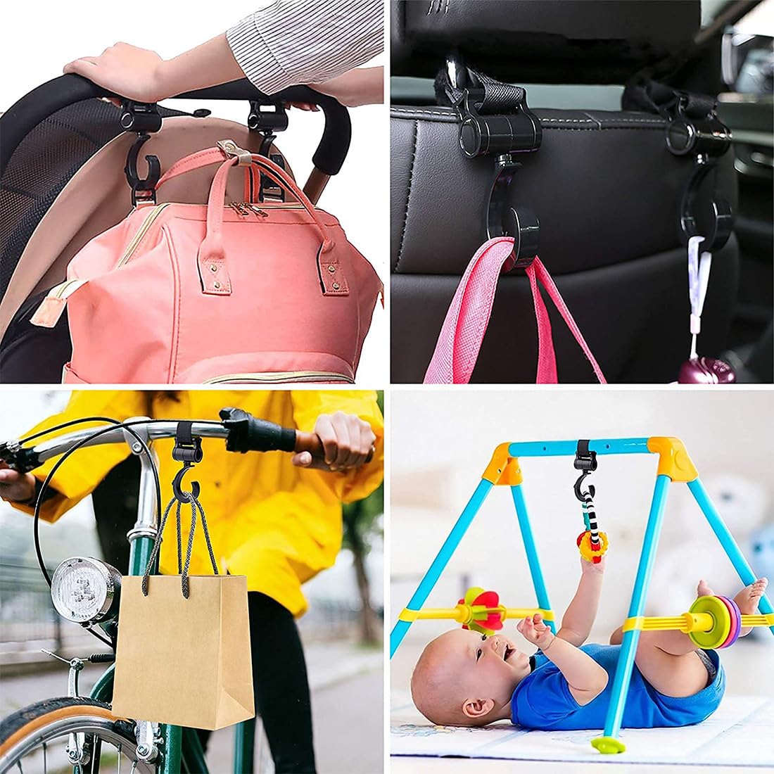 JEYORZY 3 Pezzi Ganci Passeggino Rotanti, Ganci per Passeggino Gancio per borsa della spesa,Universali Passeggino Leggero Rotanti Appendi,Leggero E Resistente, Appendi Sacchetti Borsa Zaino