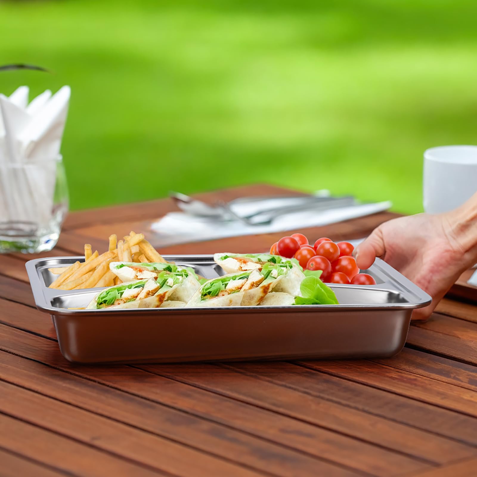 Platos de Cena Dividido Platos de Control de Porciones para Adultos | platos llanos De Acero Inoxidable Reutilizables Irrompibles 4 Piezas