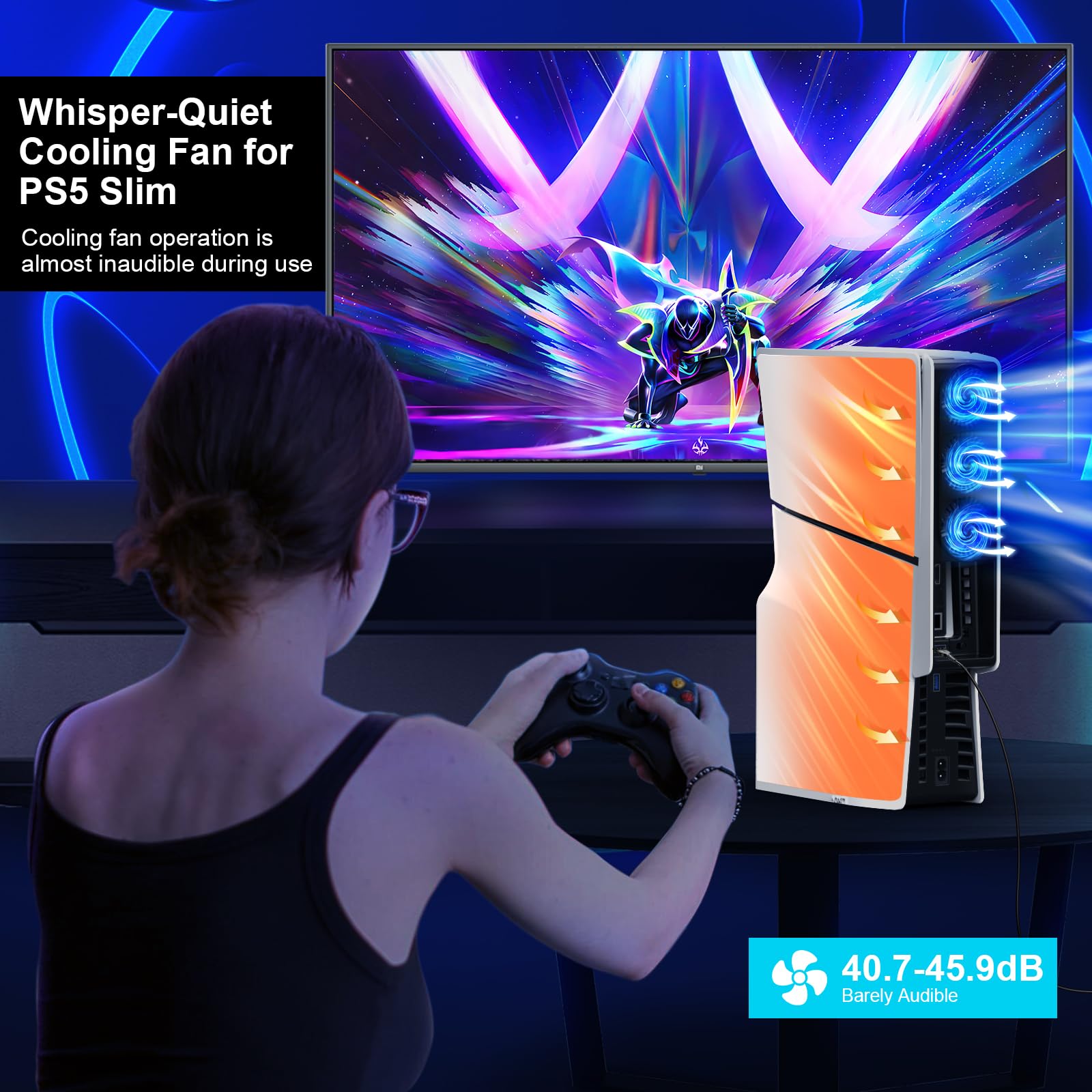 Ventola di Raffreddamento per PS5, Ventola per PS5 con Luce LED HUIJUTCHEN Silenziosa Ventola di Raffreddamento con 3 ventole e controller porta USB velocità Regolabile delle ventole (Ps5 Slim)