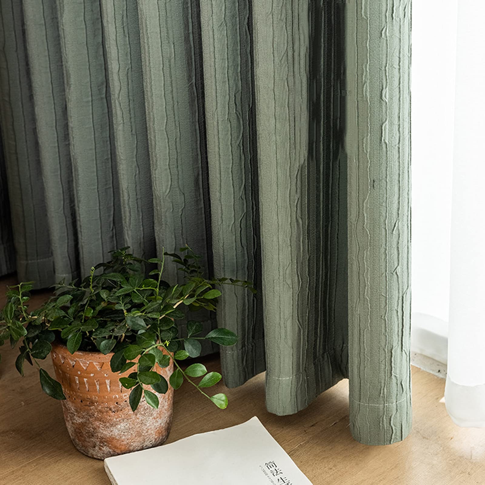 2 Paneles Cortinas Opacas Estilo japones Lápiz Pliegue Cortina Blackout Lápiz Pliegue para Salón Habitación y Dormitorio,Verde,W140xL270cm