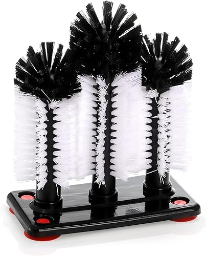 Yesland Cepillo de limpieza de botellas de agua con base de succión, limpiador de cerdas de vidrio extraíble de 3 cabezales para taza de pierna