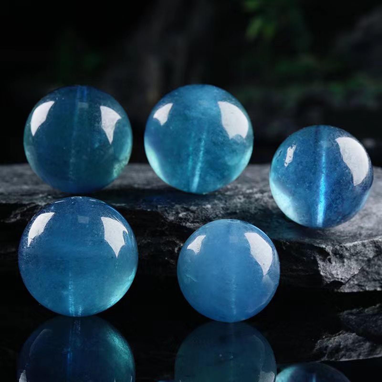 Pulsera de Aguamarina para Mujer, Pulsera elástica de Piedra auténtica para energía Tranquila y comunicación, joyería de Cristal Natural para claridad, Serenidad, energía Positiva,14MM