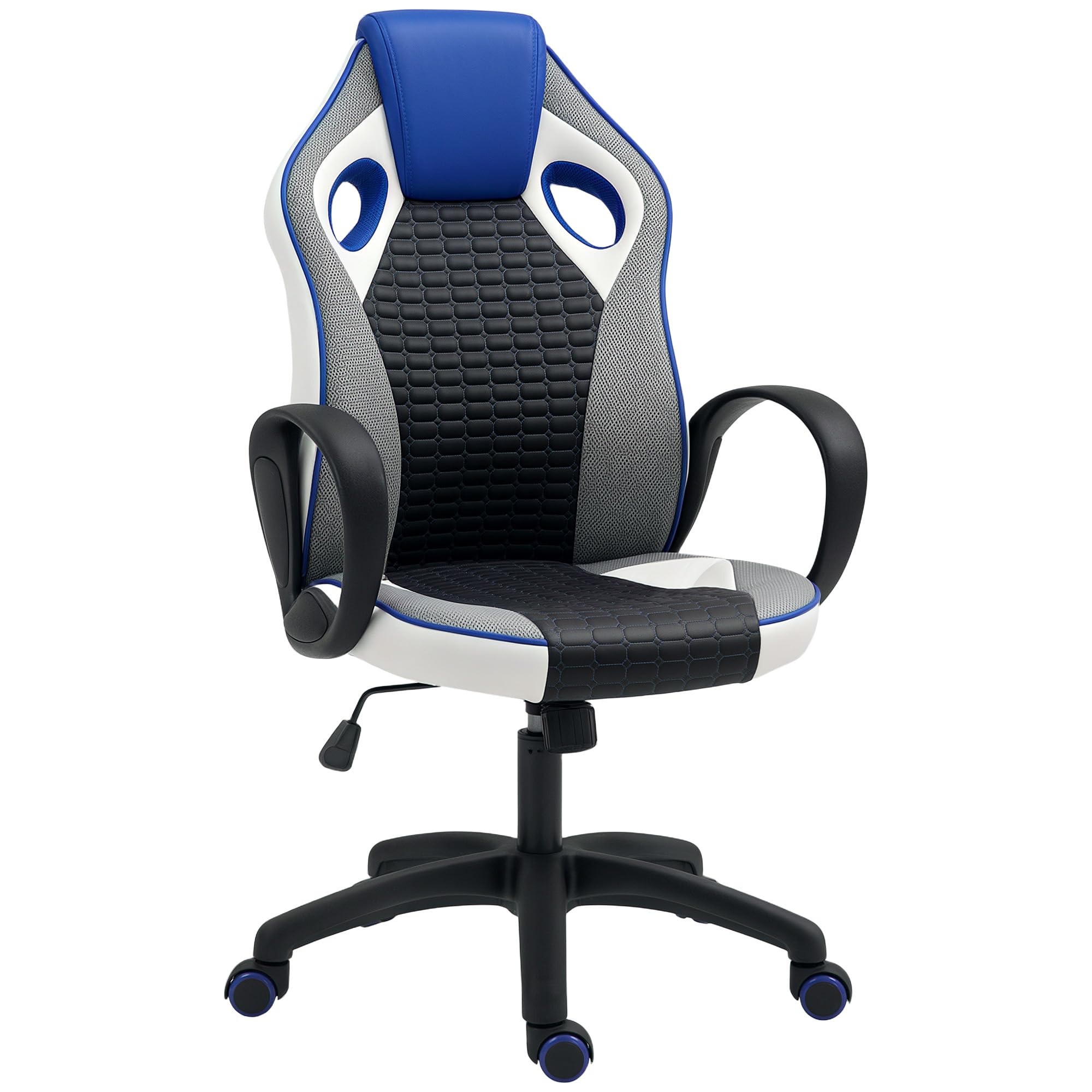 HOMCOM Silla Gaming Tapizada en PU y Malla Silla Gamer Giratoria con Función de Basculante Altura Ajustable para Hogar Oficina Estudio Multicolor