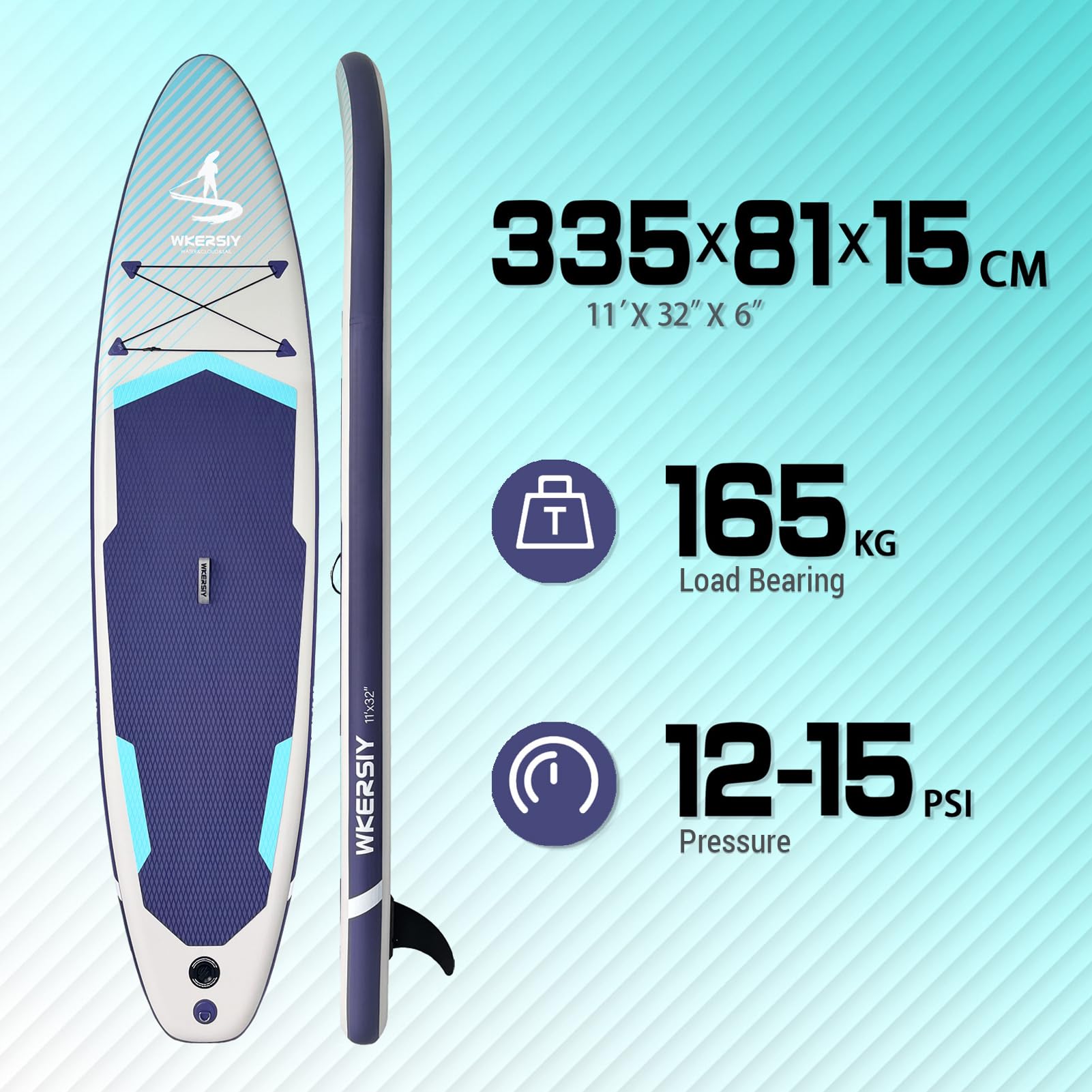 Walmeck Tabla de Paddle Surf Inflable Gruesa de PVC para esquí Acuático Junto Al Mar (Gris)