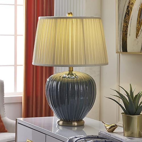 Miniatura 7 de Lamp for Desk Retro Table Lamps Ceramics Bedside Table Lamps with Fabric Lampshade American Style Nightstand Lamps for Home Office, 23.2" H Desk