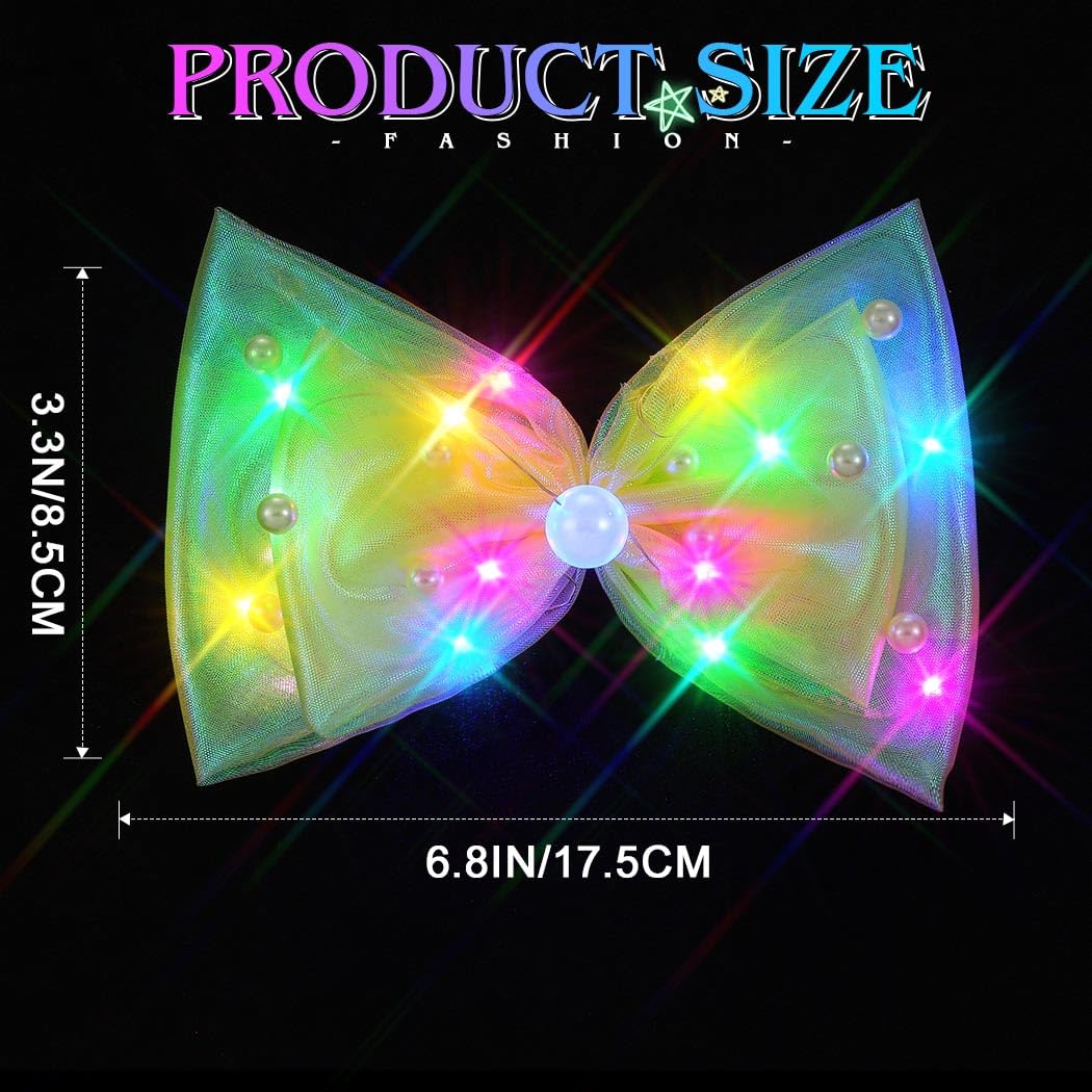 JEAIRTS Light Up Hair Bow Clip Glowing Birthday Bow Accessories for Women image 4