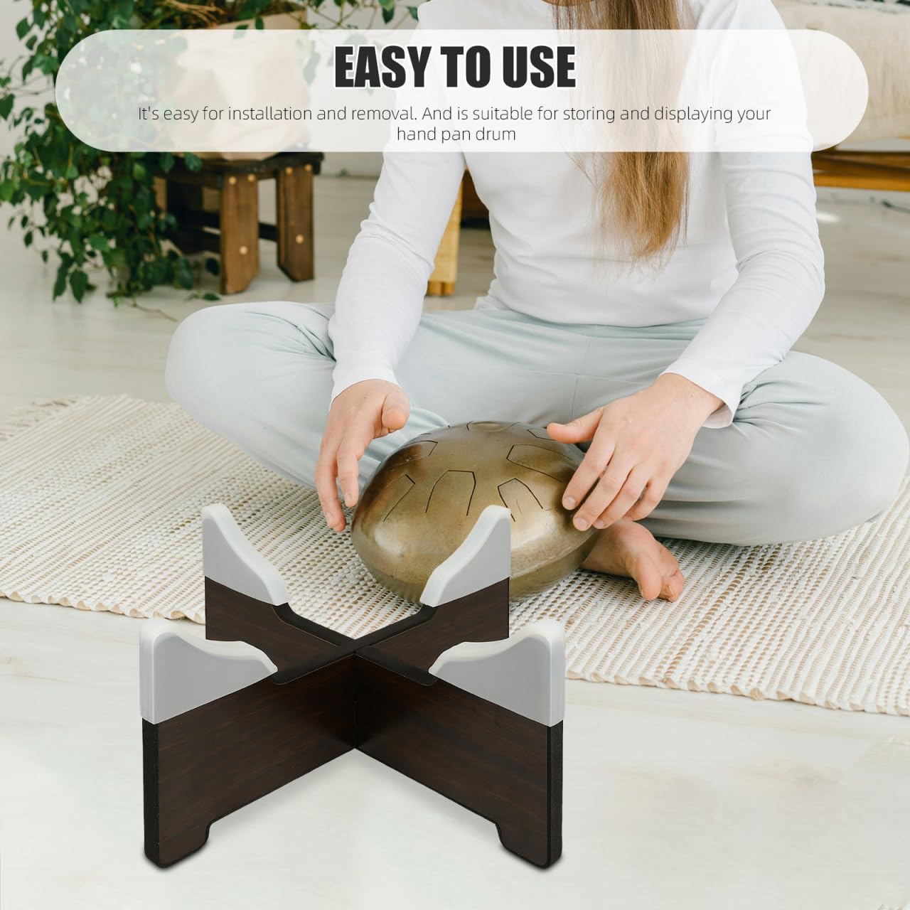 Hand Pan Drum Stand Wooden Structure Holder Non- Silicone Pad Stable and Lightweight Support for Ethereal Drums Easy to Carry and Store