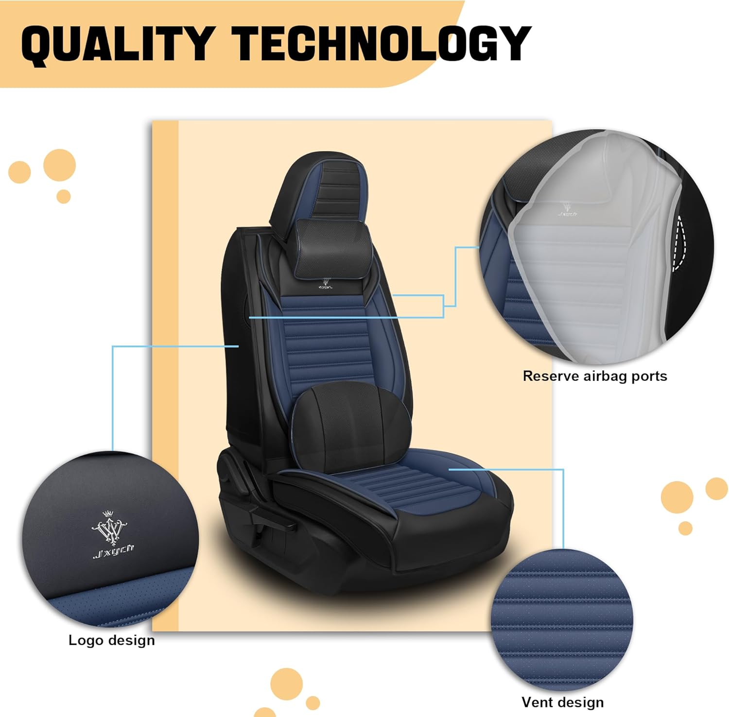Car Seat Cover for Audi A6 2000-2024 Full Coverage Nappa Leather Car Seat Protector, Fashion Anti-Slip Waterproof Breathable Easy to Install, Auto Interior Accessories(Full Set,Black&Blue)