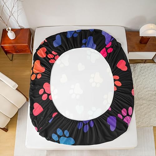Miniatura 6 de Manfei Sábana bajera ajustable para niños con estampado de patas de perro, tamaño individual, juego de ropa de cama neón de animales para niñas,