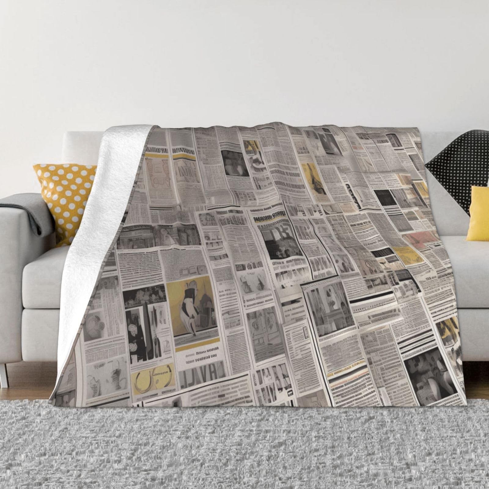KLOPH Newspaper Throw Blanket 80"x60" Flannel Fluffy Warm Blanket for Couch, Reversible Plush Blankets for Bed, Comfy Fuzzy Blanket for Sofa, Plush Lightweight-Blankets for All Season